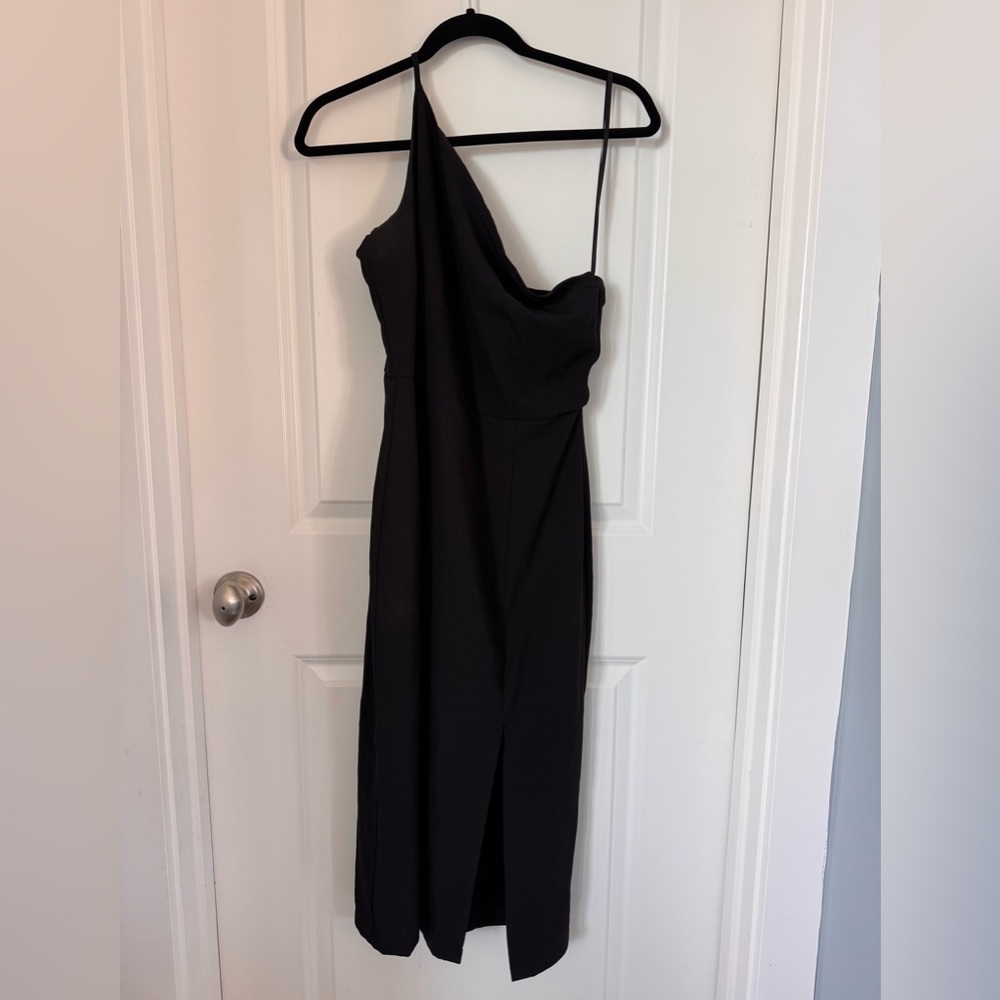 Petal & Pup One-Shoulder Black Midi Dress